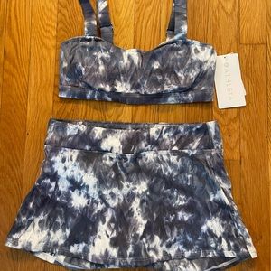NWT Athleta Tulum Gray Tie Dye Bikini Top and Swim Skirt, Small/32D-DD
